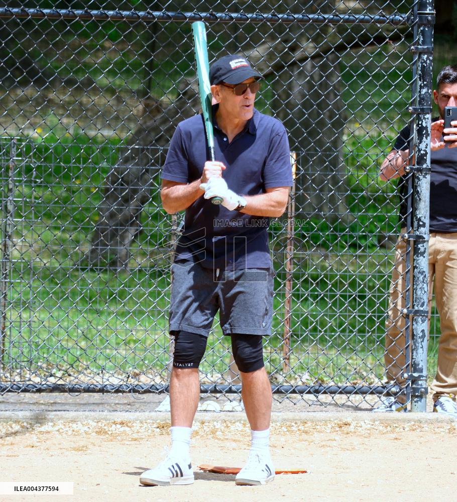 George Clooney Playing Baseball - NYC