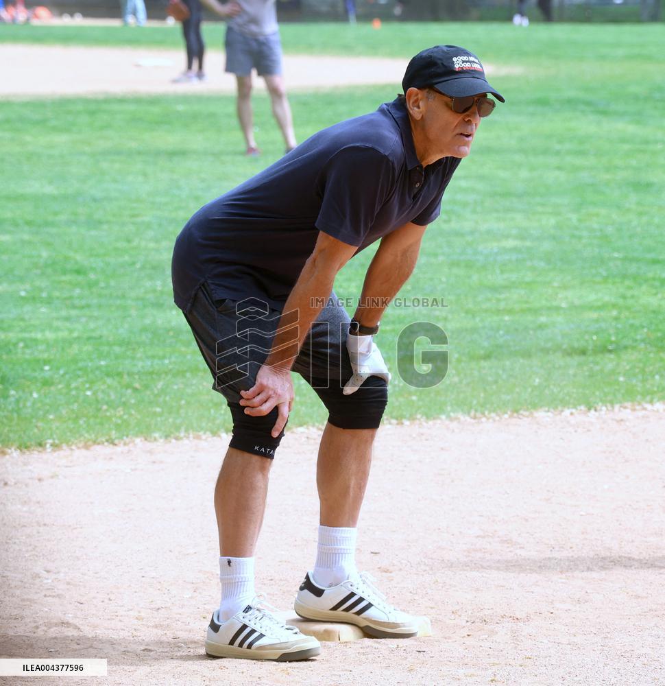 George Clooney Playing Baseball - NYC