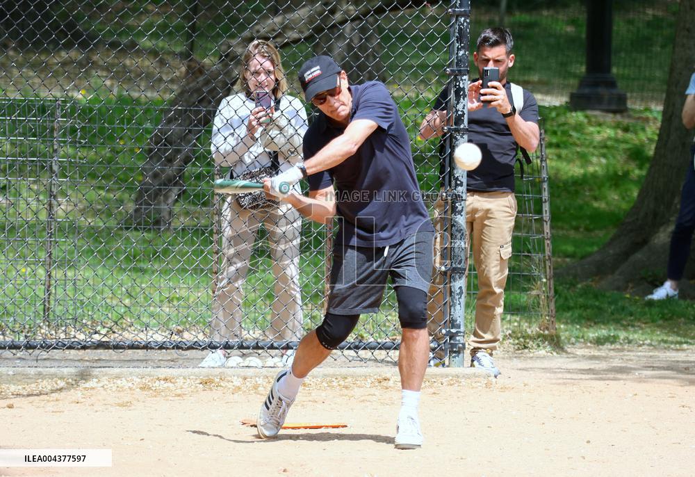 George Clooney Playing Baseball - NYC