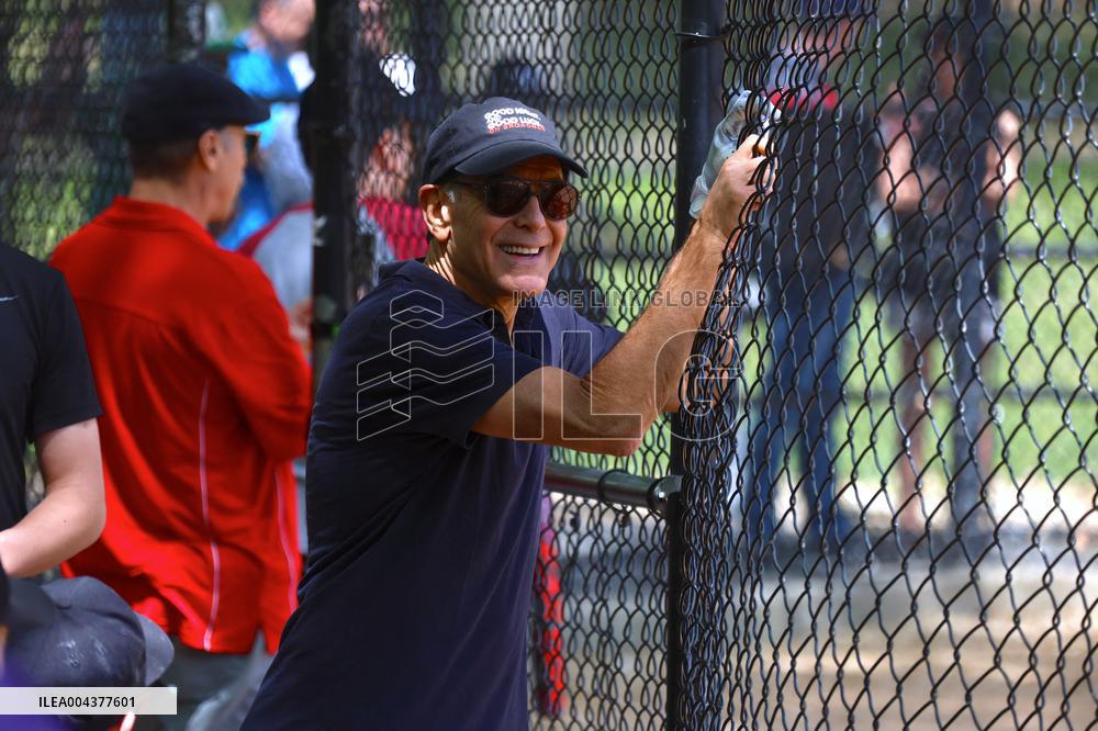 George Clooney Playing Baseball - NYC