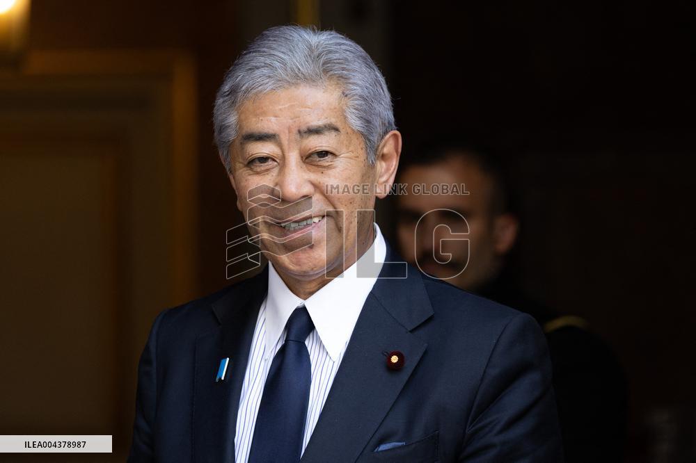 Japanese Foreign Affairs Minister arrives for a meeting at Matignon - Paris
