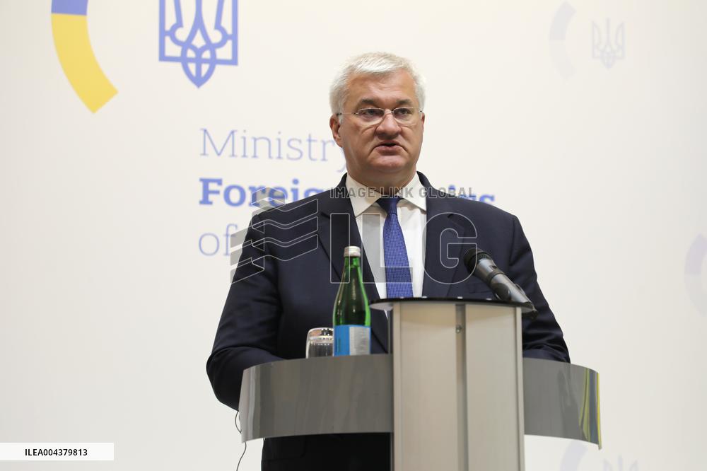 Press conference of Andrii Sybiha, Xavier Bettel and Yuriko Backes in Kyiv