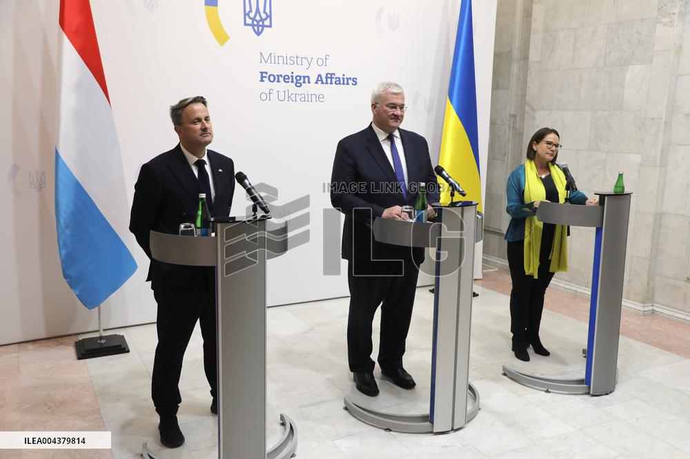 Press conference of Andrii Sybiha, Xavier Bettel and Yuriko Backes in Kyiv