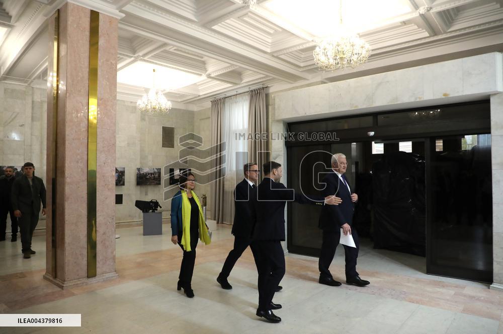 Press conference of Andrii Sybiha, Xavier Bettel and Yuriko Backes in Kyiv