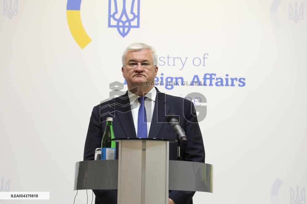 Press conference of Andrii Sybiha, Xavier Bettel and Yuriko Backes in Kyiv