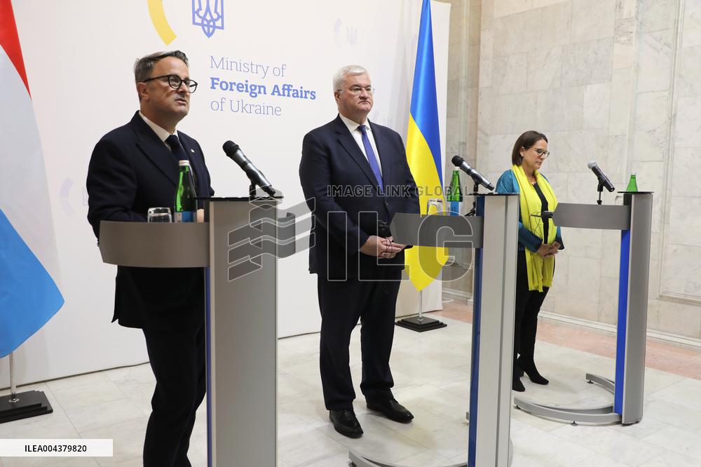 Press conference of Andrii Sybiha, Xavier Bettel and Yuriko Backes in Kyiv