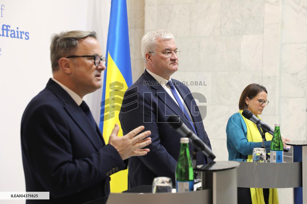 Press conference of Andrii Sybiha, Xavier Bettel and Yuriko Backes in Kyiv