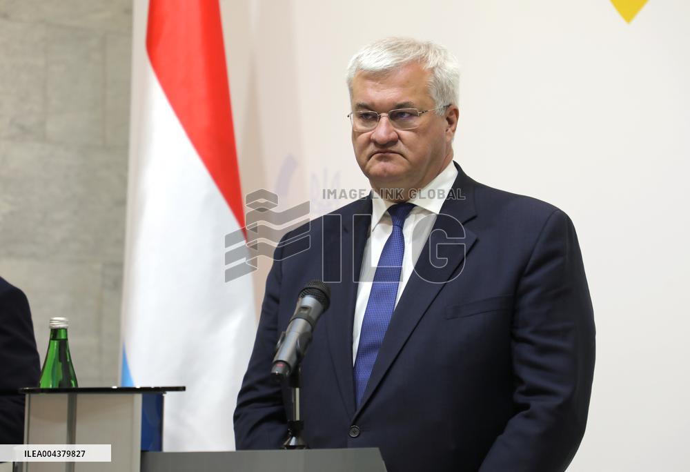 Press conference of Andrii Sybiha, Xavier Bettel and Yuriko Backes in Kyiv