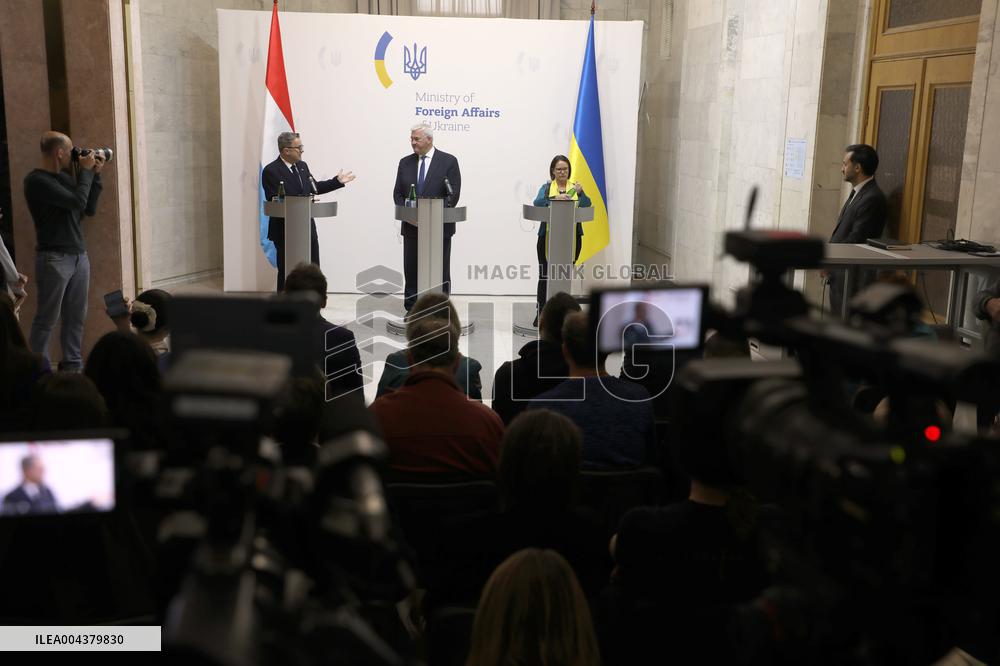 Press conference of Andrii Sybiha, Xavier Bettel and Yuriko Backes in Kyiv
