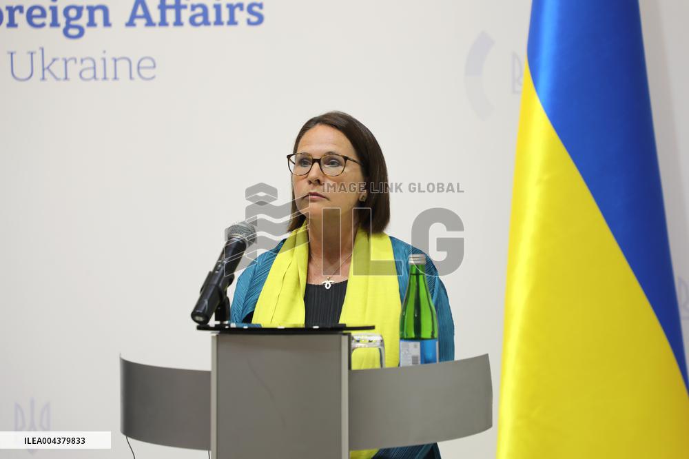 Press conference of Andrii Sybiha, Xavier Bettel and Yuriko Backes in Kyiv