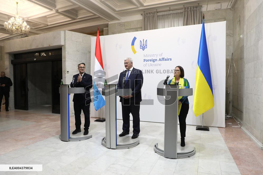 Press conference of Andrii Sybiha, Xavier Bettel and Yuriko Backes in Kyiv