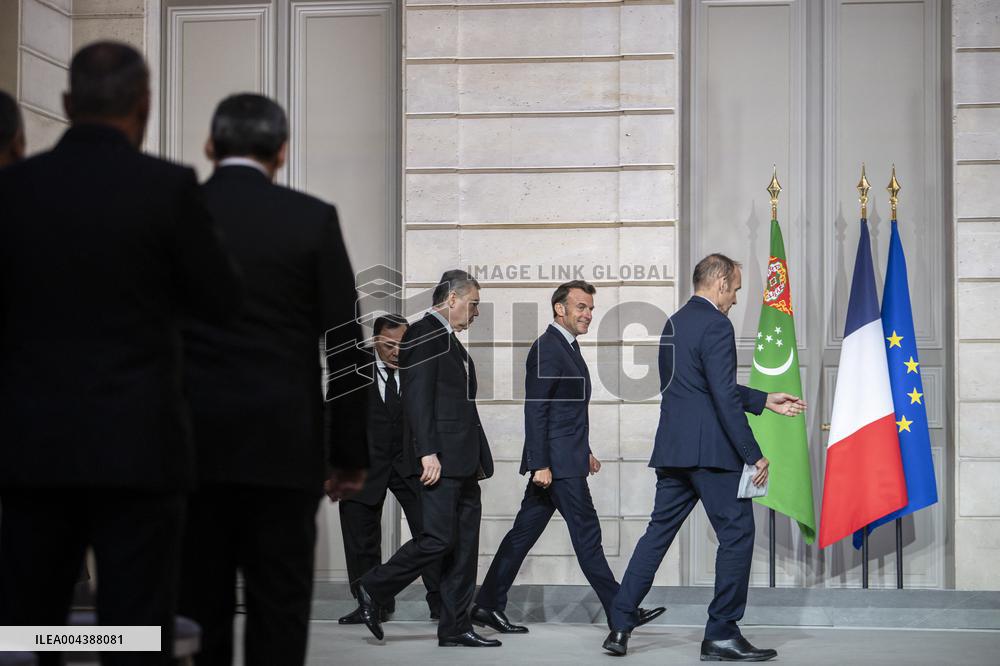 Macron And Berdimuhamedow Attend Agreement Ceremony At Elysee - Paris