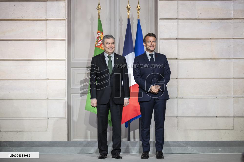 Macron And Berdimuhamedow Attend Agreement Ceremony At Elysee - Paris