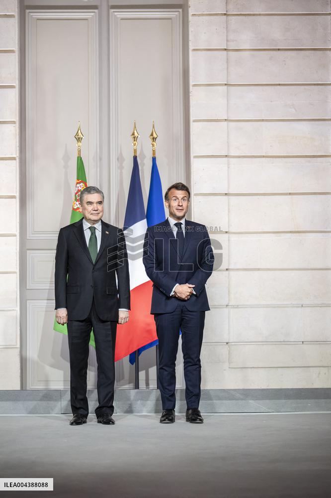 Macron And Berdimuhamedow Attend Agreement Ceremony At Elysee - Paris