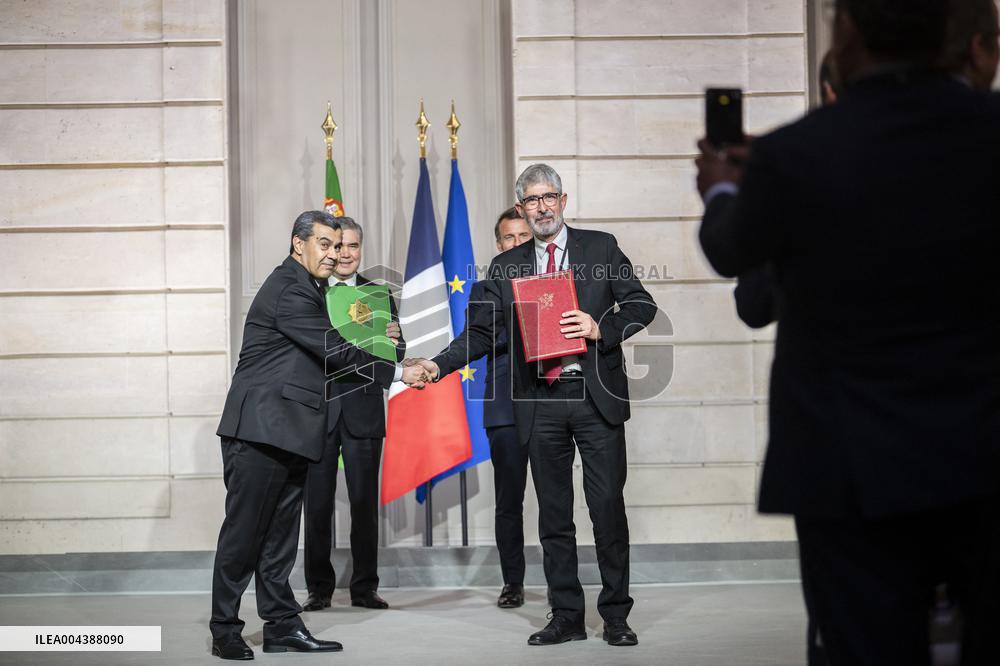 Macron And Berdimuhamedow Attend Agreement Ceremony At Elysee - Paris