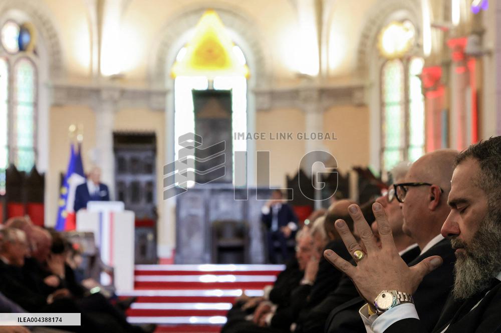 President Macron Delivers A Speech At The Grande Loge Of France - Paris