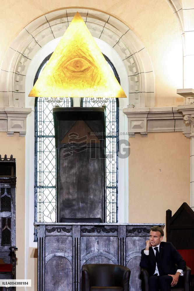 President Macron Delivers A Speech At The Grande Loge Of France - Paris
