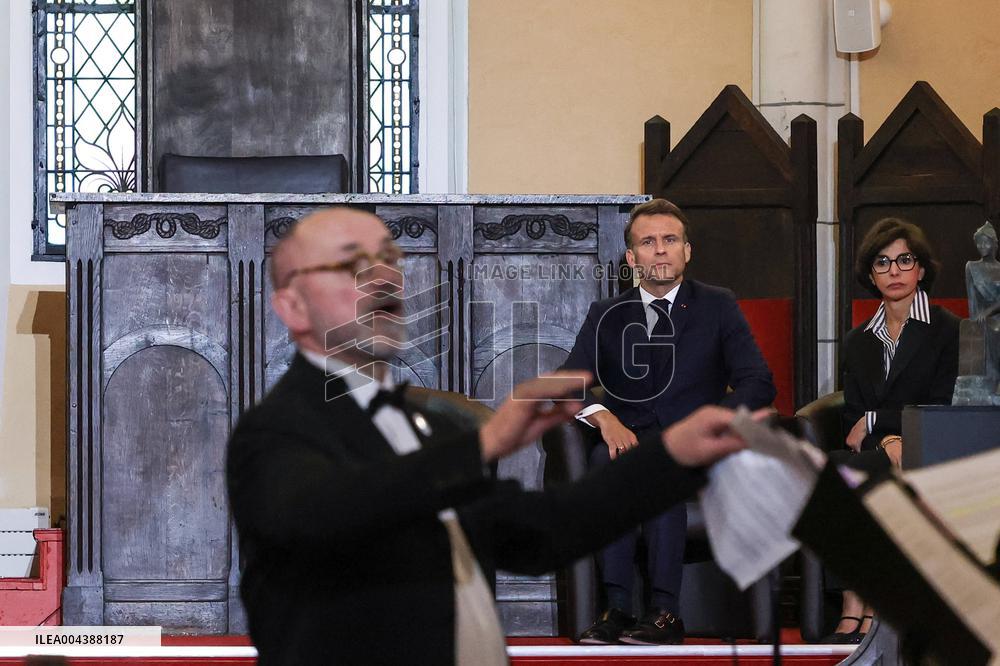 President Macron Delivers A Speech At The Grande Loge Of France - Paris