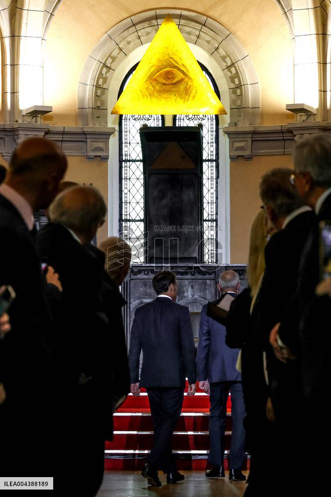President Macron Delivers A Speech At The Grande Loge Of France - Paris