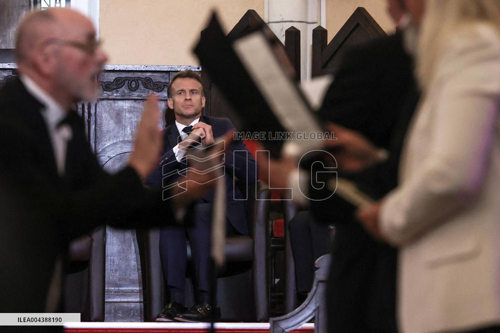 President Macron Delivers A Speech At The Grande Loge Of France - Paris