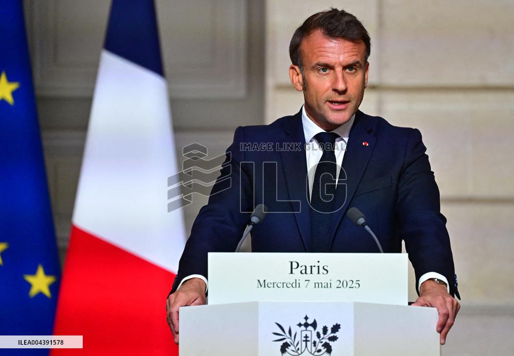Macron and Merz Hold Joint Press Conference at Elysee - Paris