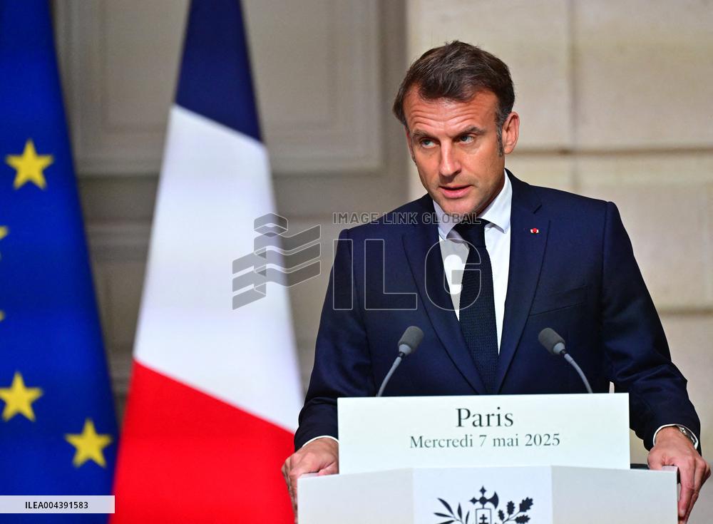 Macron and Merz Hold Joint Press Conference at Elysee - Paris
