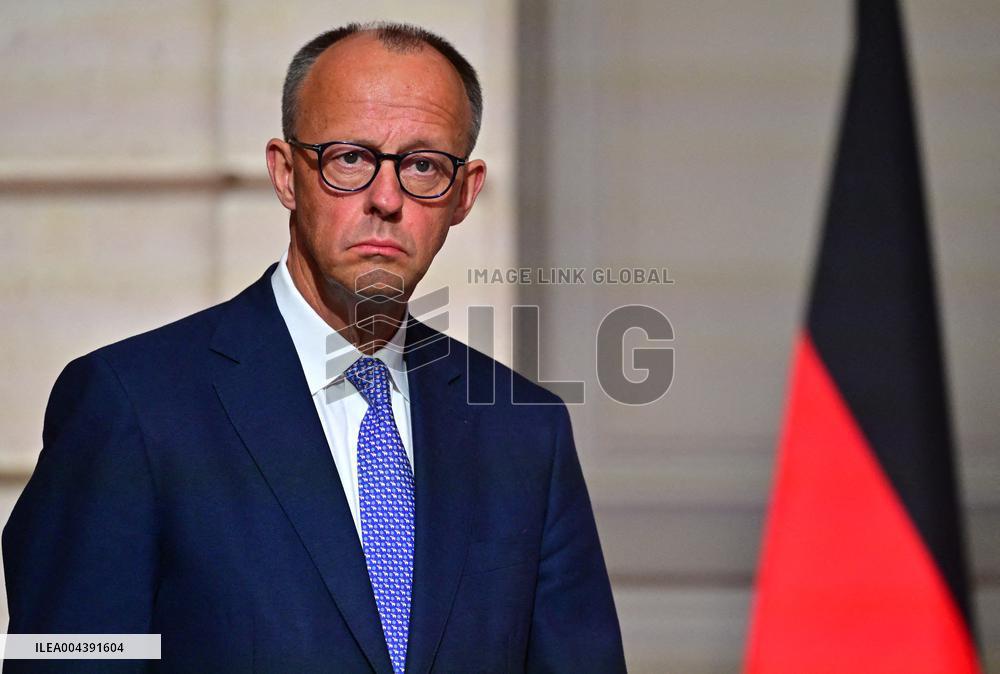 Macron and Merz Hold Joint Press Conference at Elysee - Paris