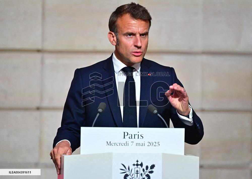 Macron and Merz Hold Joint Press Conference at Elysee - Paris