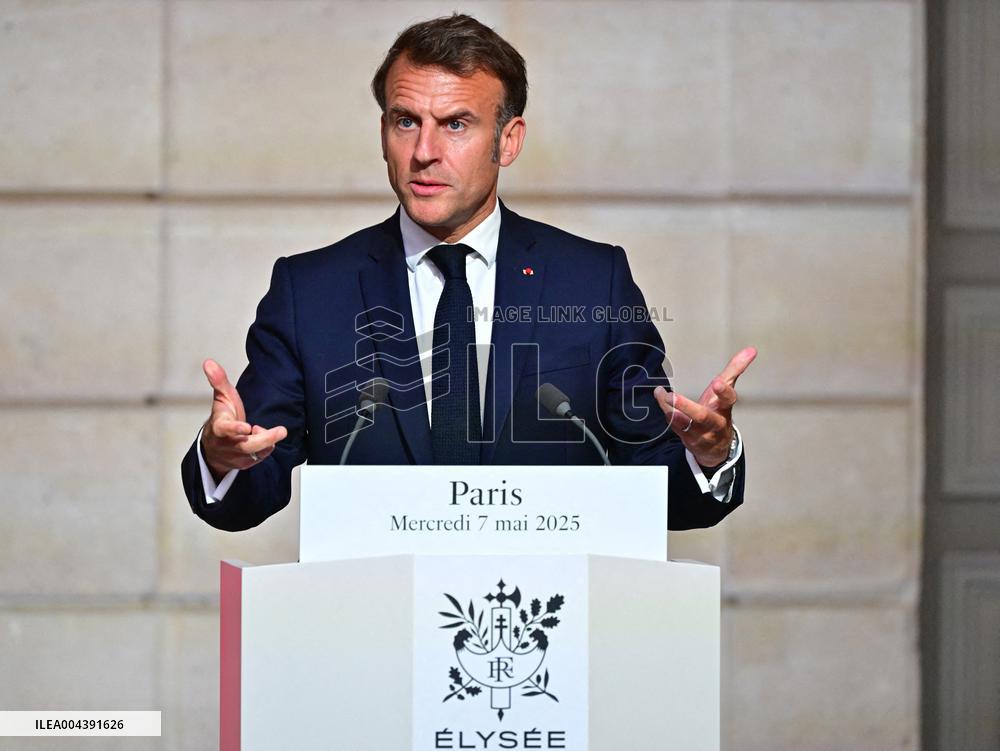 Macron and Merz Hold Joint Press Conference at Elysee - Paris