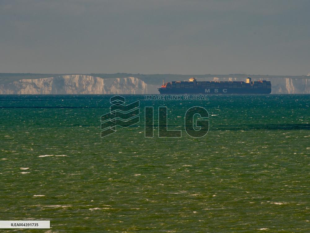 Container Ship Meets Ferry in the English Channel - France
