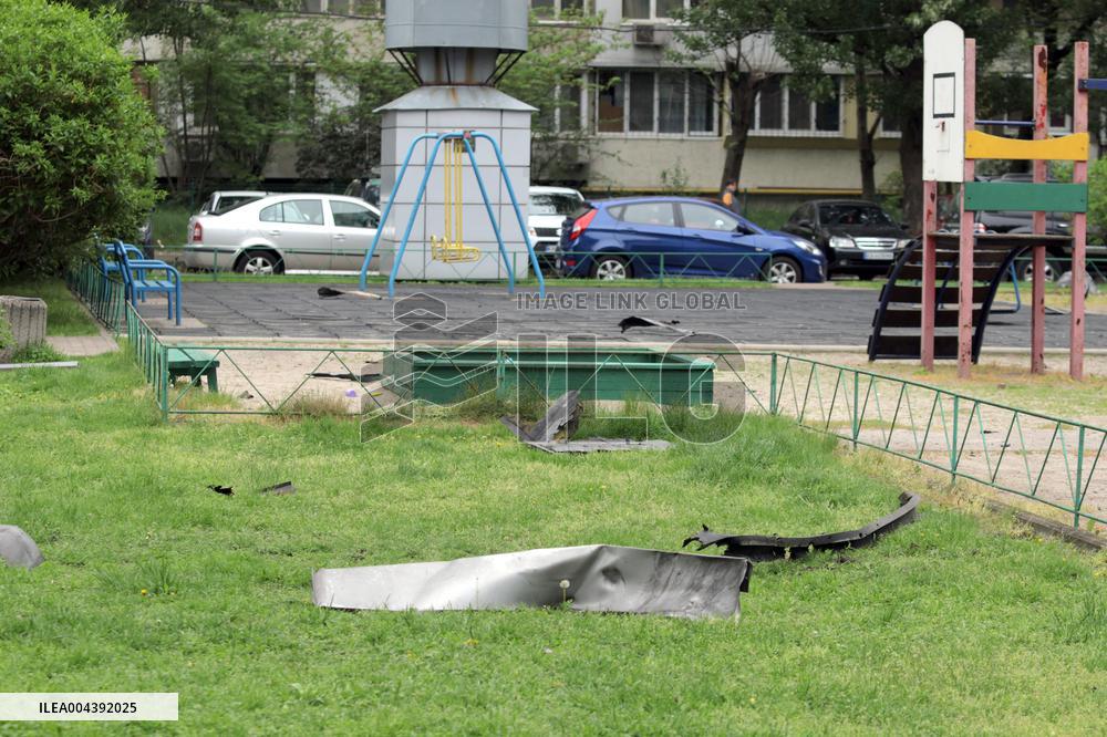 Aftermath of Russian drone attack in Dniprovskyi district of Kyiv
