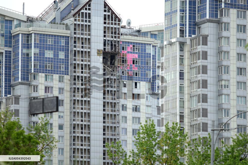 Aftermath of Russian drone attack in Dniprovskyi district of Kyiv