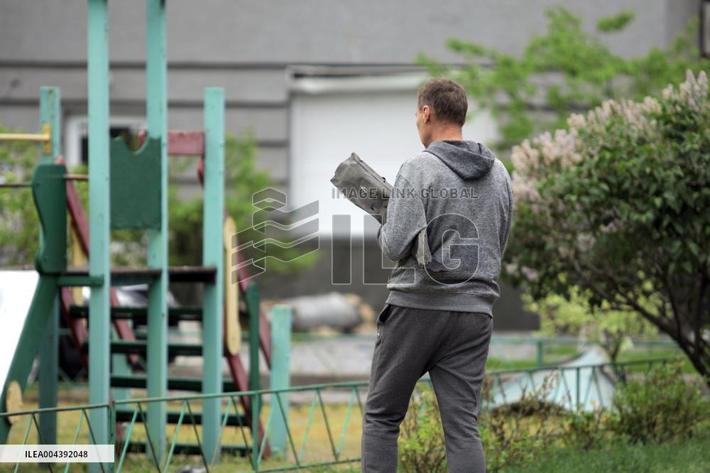 Aftermath of Russian drone attack in Dniprovskyi district of Kyiv