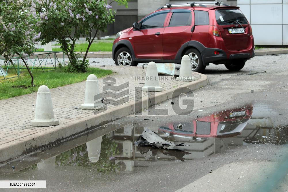 Aftermath of Russian drone attack in Dniprovskyi district of Kyiv