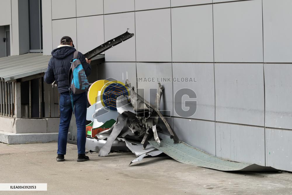 Aftermath of Russian drone attack in Dniprovskyi district of Kyiv