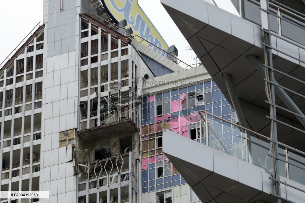 Aftermath of Russian drone attack in Dniprovskyi district of Kyiv