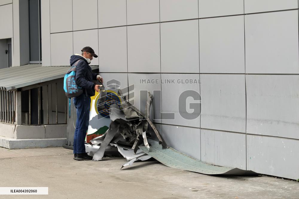 Aftermath of Russian drone attack in Dniprovskyi district of Kyiv