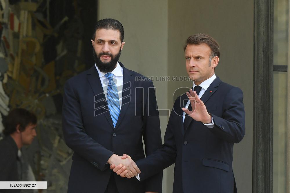 Ahmed Al-Sharaa and Emmanuel Macron at Elysee Palace - Paris