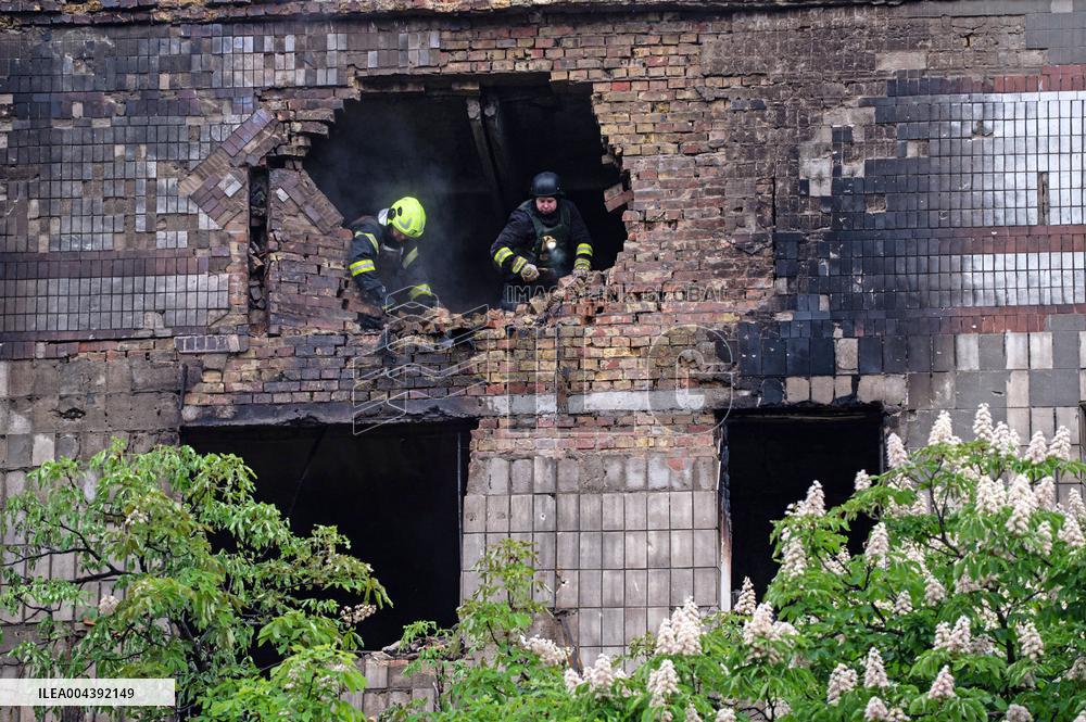 Russian drone wreckage damages apartment block in Shevchenkivskyi district of Kyiv