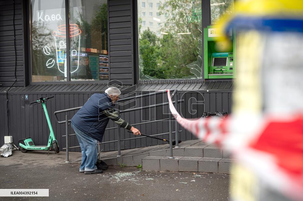 Russian drone wreckage damages apartment block in Shevchenkivskyi district of Kyiv