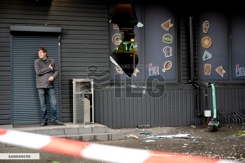 Russian drone wreckage damages apartment block in Shevchenkivskyi district of Kyiv