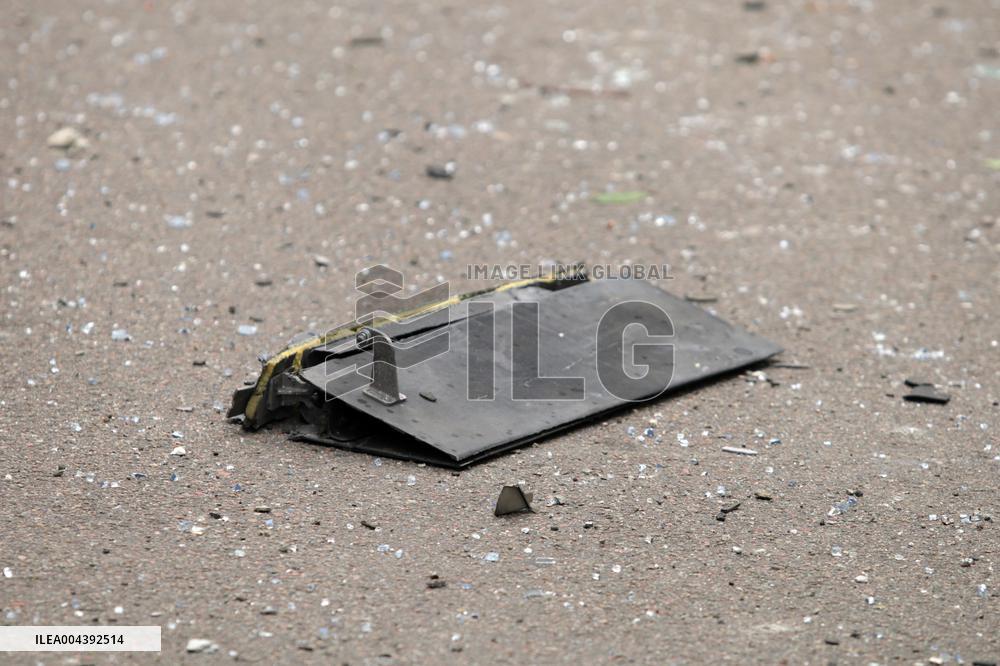 Aftermath of Russian drone attack in Dniprovskyi district of Kyiv