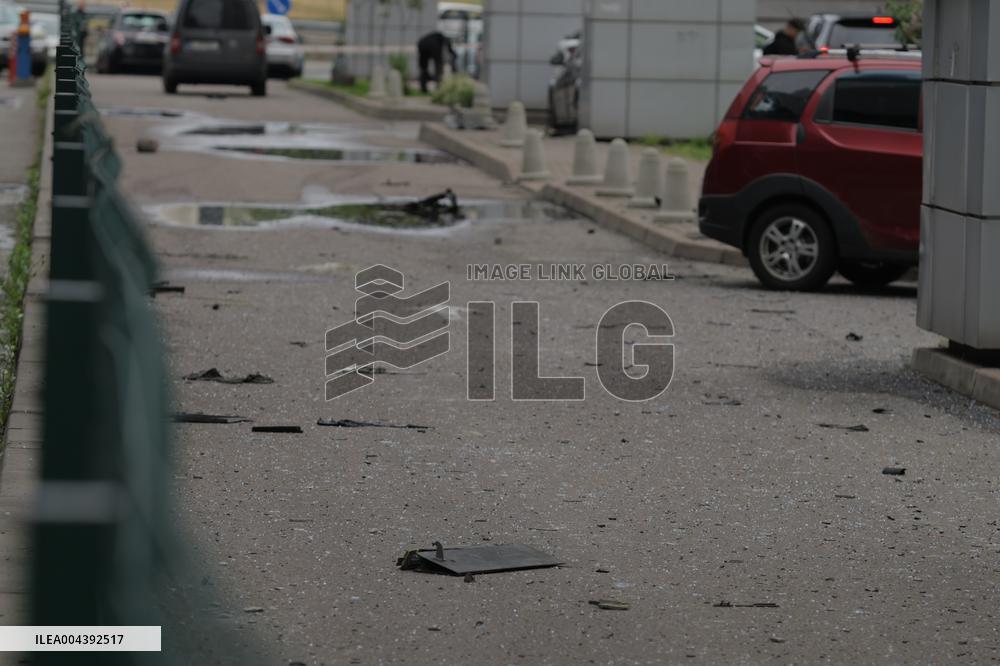 Aftermath of Russian drone attack in Dniprovskyi district of Kyiv