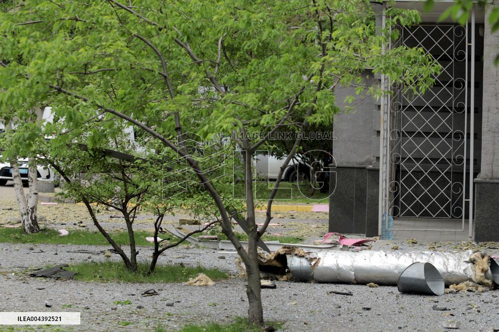 Aftermath of Russian drone attack in Dniprovskyi district of Kyiv