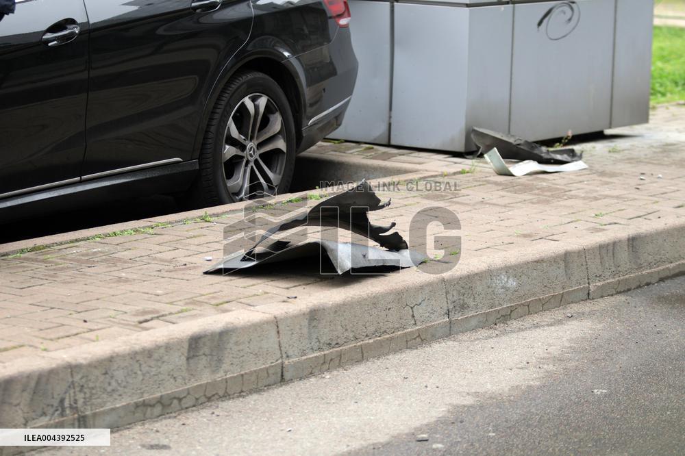 Aftermath of Russian drone attack in Dniprovskyi district of Kyiv