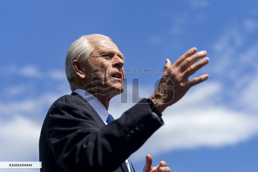 Senior Counselor Navarro Speaks with Reporters Outside West Wing