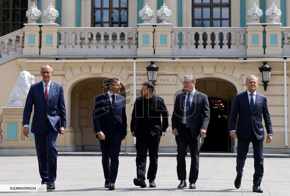 Merz Macron Starmer and Tusk in Kiev for Ukraine Ceasefire Talk