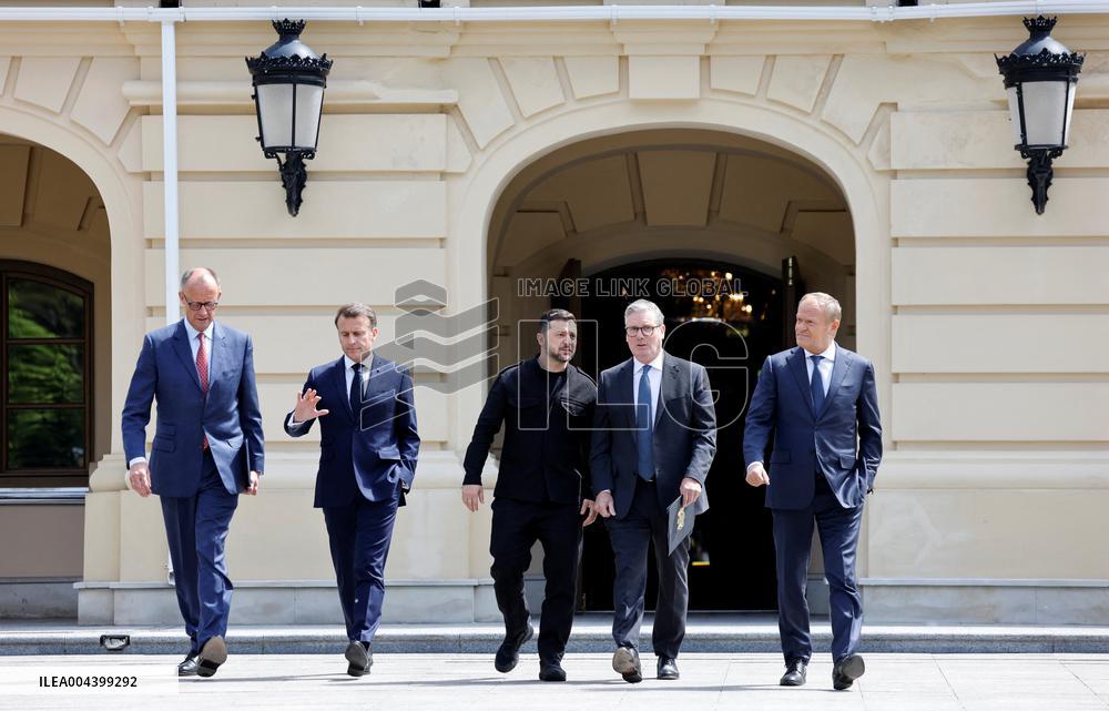Merz Macron Starmer and Tusk in Kiev for Ukraine Ceasefire Talk