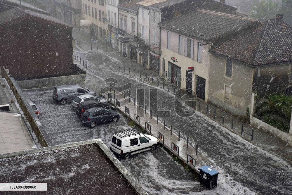 Langon Flooded by Storms and Hail - France