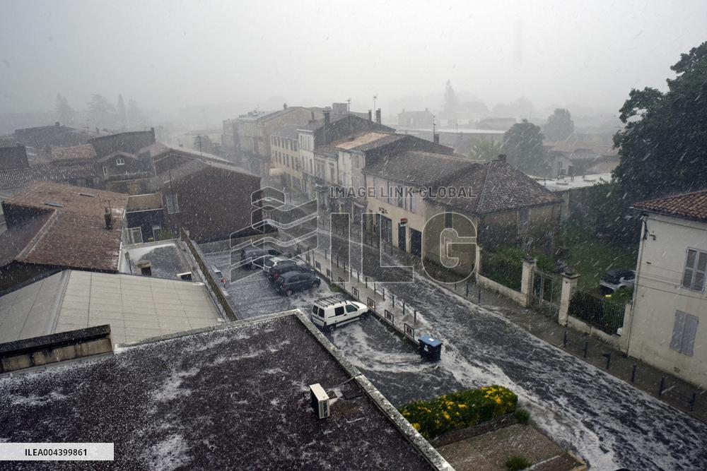Langon Flooded by Storms and Hail - France